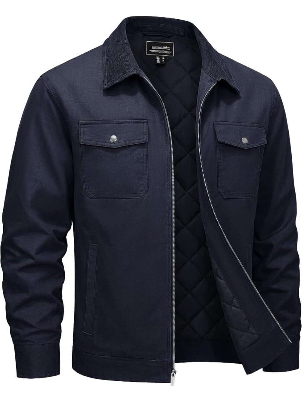 🆕Men's Navy Blue Washed Cotton Work Jacket Quilted Lined Work Wear Jackets